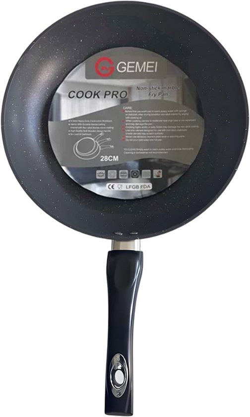 Koekenpan Ø 28 cm - PFAS & PTFE vrij – Robuust Aluminium (Heavy Duty) – Marmerlook – Inductie, Elektrisch, Keramisch & Gas – Diep Model (5.5 cm) met Hoge Rand – Duurzame Anti-aanbaklaag – Graniet Effect Bakpan – Koudgreep – Universele Inductiepan