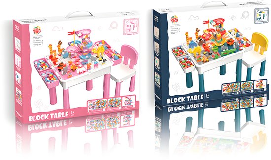 Kindertafel Met 1 Stoel + 4 Bakjes + 410 Bouwstenen - 2-in-1 Bouwtafel & Leertafel - Speeltafel Geschikt voor Lego® & Duplo® blokken - Blokken Tafel Kinderen - zandtafel - watertafel - Ideaal Cadeau voor Kerst & Verjaardagen Roze