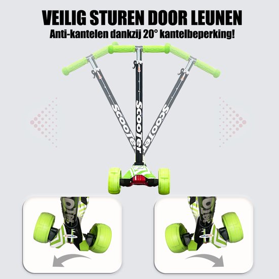 Kinderstep - LED-wielen met flitsende verlichting - max 50kg - leeftijd 3+ - hoogte verstelbaar 61-83 cm (3 standen) Groen