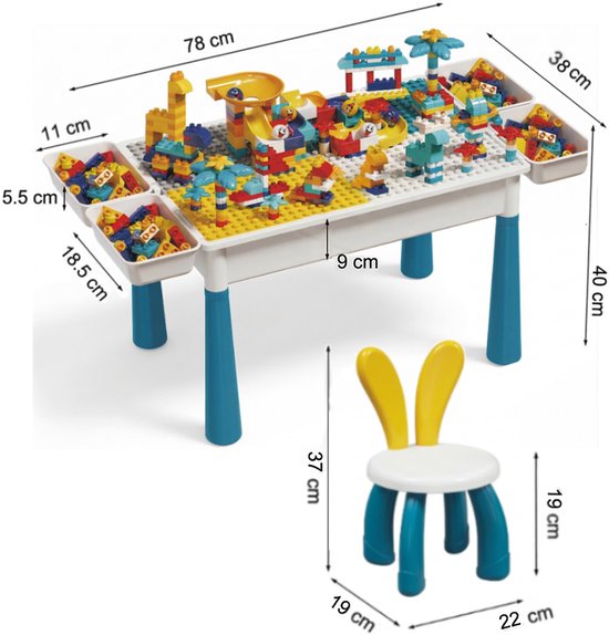 Kindertafel Met 2 Stoel + 4 Bakjes + 156 DIY-Blokken + 148 Schuifblokken - 2-in-1 Bouwtafel & Leertafel - Speeltafel Geschikt voor Duplo® blokken - Blokken Tafel Kinderen - zandtafel - watertafel - Ideaal Cadeau voor Kerst & Verjaardagen - Groen