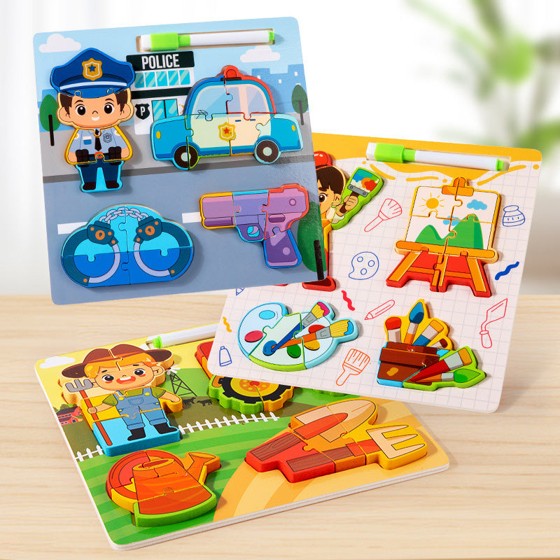 Wooden Career Puzzle - Educational Game Set - 3D Puzzle - 18-piece Wooden Puzzles - Learn Different Professions