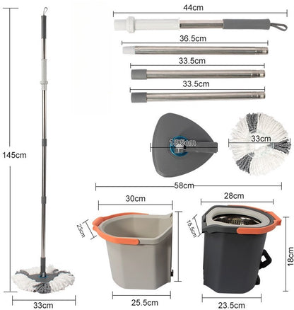 Roterend Mopsysteem met Voetpedaal - Dweil - Mopset - Schoon & Vuil Water Scheiding - Dweilset met Emmer & 2 Microvezel Doeken - 180° Inklapbare Vloerwisser - RVS Steel - Voor Alle Vloeren - Turbo Wringmechanisme - Ideaal tegen Huisdierharen & Stof