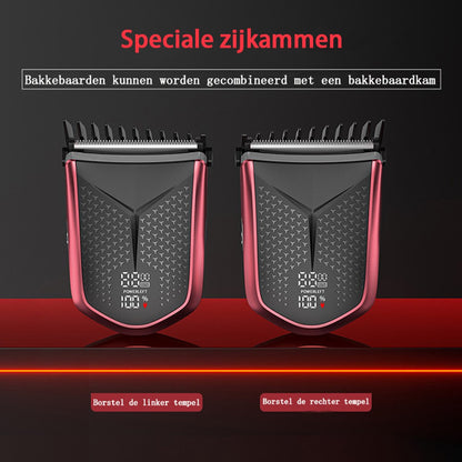 Tondeuse-All-in-One Precisietrimmer, Apparaat voor Gezicht en Hoofd-4 Lengtestanden (2-15 mm)-Waterdicht-Zelfslijpende Mesjes-Draadloos-Batterij Indicatie USB oplaadbare 120 min batterijduur (Rood)