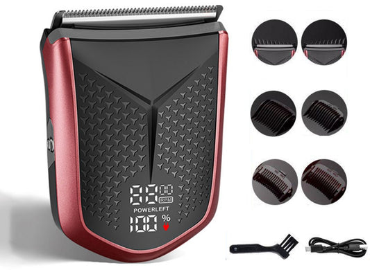 Tondeuse-All-in-One Precisietrimmer, Apparaat voor Gezicht en Hoofd-4 Lengtestanden (2-15 mm)-Waterdicht-Zelfslijpende Mesjes-Draadloos-Batterij Indicatie USB oplaadbare 120 min batterijduur (Rood)