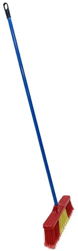 Clean bezem met Lange Steel - 134x32 cm - Professionele Kamerbezem voor Parket, Laminaat & PVC - Anti-Statische Vloerveger - Verwijdert Dierenharen & Stof - Ergonomische Huisbezem - Krasvrije Vloerborstel voor Woonkamer & Keuken - Rood/Geel