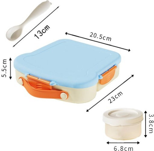 Lunchbox met sausbox ‌en bestek‌ - Lekvrij Bento Box 900ml voor Diepvries, Vaatwasser & Magnetronbestendig - met Silicone Afdichtring - met 4 Vakken Voor volwassenen en kinderen‌ - Blauw - 20.5×21.5×5cm - 100% Lekvrij, BPA-vrij & Magnetronbestendig