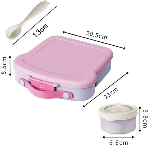 Lunchbox met sausbox ‌en bestek‌ - Lekvrij Bento Box 900ml voor Diepvries, Vaatwasser & Magnetronbestendig - met Silicone Afdichtring - met 4 Vakken Voor volwassenen en kinderen‌ - Paars -20.5×21.5×5cm - 100% Lekvrij, BPA-vrij & Magnetronbestendig
