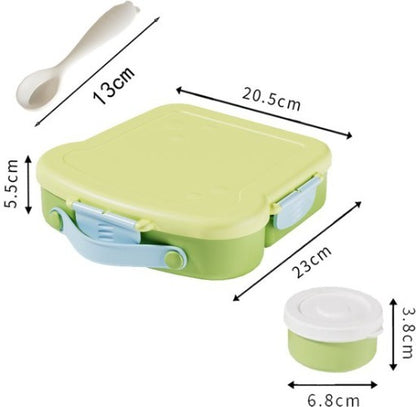 Lunchbox met sausbox ‌en bestek‌ - Lekvrij Bento Box 900ml voor Diepvries, Vaatwasser & Magnetronbestendig - met Silicone Afdichtring - met 4 Vakken Voor volwassenen en kinderen‌ - Groen -20.5×21.5×5cm - 100% Lekvrij, BPA-vrij & Magnetronbestendig