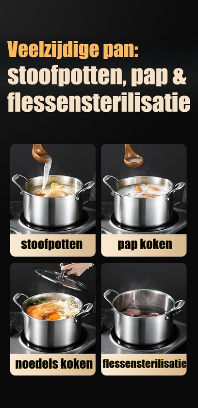 RVS Soeppan met Glazen Deksel - Ø 26 cm - 4.5 Liter - Geschikt voor Inductie & Gas - Hoge Kookpan - Zilver - PFAS-vrij - Grote Roestvrij Stalen Bouillonpan & Stamppotpan - Vaatwasserbestendig