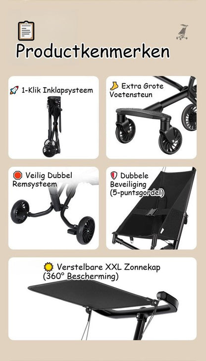 Lightweight Buggy & Travel Buggy - Compact Folding Pushchair - Foldable Stroller - Up to 30kg Load Capacity - Stable 4-Wheel Design & Anti-Shock - Ideal for Camping & Car - Extremely Strong Aluminum Frame - One-Hand Folding - Beige 