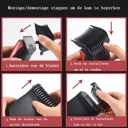 Tondeuse-All-in-One Precisietrimmer, Apparaat voor Gezicht en Hoofd-4 Lengtestanden (2-15 mm)-Waterdicht-Zelfslijpende Mesjes-Draadloos-Batterij Indicatie USB oplaadbare 120 min batterijduur (Rood)