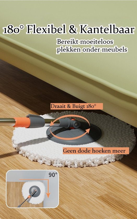 Dweilsysteem met Emmer - Mopsysteem&Mopset - Roterende Vloerwisser met RVS Centrifuge - Met Zeepdispenser & Wateruitlaat - Incl. 2 Microvezel Pads - Telescopische Steel - Voor Alle Vloeren