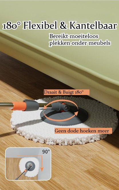 Dweilsysteem met Emmer - Mopsysteem&Mopset - Roterende Vloerwisser met RVS Centrifuge - Met Zeepdispenser & Wateruitlaat - Incl. 2 Microvezel Pads - Telescopische Steel - Voor Alle Vloeren