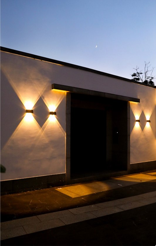 Solar Wall Lamp Up & Down - Warm White Light with 2 Light Modes - 6 LED - IP55 Waterproof Outdoor Solar Lamp - 3000K - Garden Lighting - Garden Mood Lamp - Atmospheric Facade Lighting for Garden, Fence & Terrace - 2400mAh Battery - Black 