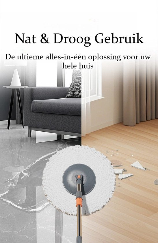 Dweilsysteem met Emmer - Mopsysteem&Mopset - Dweil met schoon en vuil water gescheiden - Roterende Vloerwisser met RVS Centrifuge - Met Zeepdispenser & Wateruitlaat - Incl. 2 Microvezel Pads - Telescopische Steel - Voor Alle Vloeren