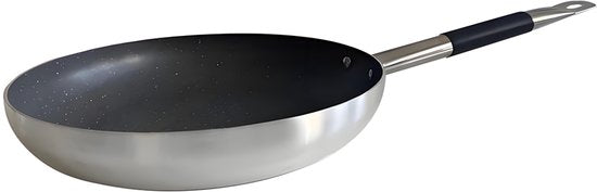 Frying pan Ø 30 cm - Suitable for induction & gas - Luxury aluminum frying pan with Ital Stone non-stick coating & granite look - 100% PFOA, lead & nickel free - Scratch-resistant stone layer with soft-grip steel - Black/Gray 
