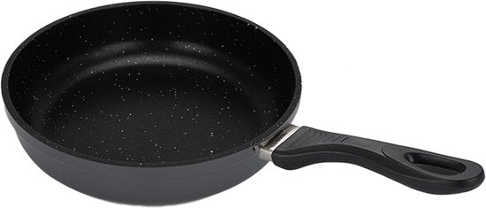 Koekenpan Ø 26 cm - PFAS & PTFE vrij – Robuust Aluminium (Heavy Duty) – Marmerlook – Inductie, Elektrisch, Keramisch & Gas – Diep Model (5 cm) met Hoge Rand – Duurzame Anti-aanbaklaag – Graniet Effect Bakpan – Koudgreep – Universele Inductiepan