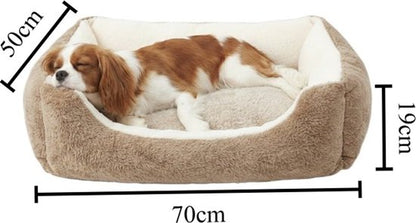 Hondenmand & Kattenmand - 70x50 cm - Met Uitneembaar Kussen - Zachte Dierenmand - Imitatie Konijnenbont - Antislipbodem - Orthopedisch & Wasbaar - Geschikt voor kleine honden en alle katten- Voor Teckel, Franse Bulldog & Maine Coon - Beige/Bruin