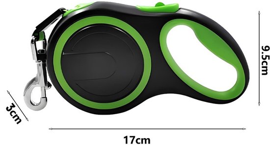 Uitschuifbare Hondenriem 3M (Tot 15KG) - Rollijn Hondenriem - Hondenlijn uittrekbaar - Automatische hondenriem - Rollijn - Anti-klit - Ergonomisch Handvat met Remsysteem - RVS Sluiting - Quick Lock Functie - Groen