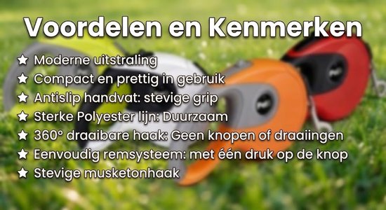 Uitschuifbare Hondenriem 5M (Tot 40KG) - Hondenlijn uittrekbaar - Automatische hondenriem - Rollijn - Anti-klit - Ergonomisch Handvat met Remsysteem - RVS Sluiting - Quick Lock Functie - oranje