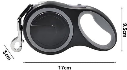 Uitschuifbare Hondenriem 3M (Tot 15KG) - Rollijn Hondenriem - Hondenlijn uittrekbaar - Automatische hondenriem - Rollijn - Anti-klit - Ergonomisch Handvat met Remsysteem - RVS Sluiting - Quick Lock Functie - grijs
