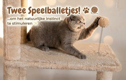 Grote Krabpaal met Ruimtecapsule en Kattenhuis - Krabpalen - Kattenmeubel - 7-Laagse Kattenboom - Natuurlijk Sisal - Extra Stabiel - Milieuvriendelijk Hout - Speelparadijs voor Binnenkatten - Beige
