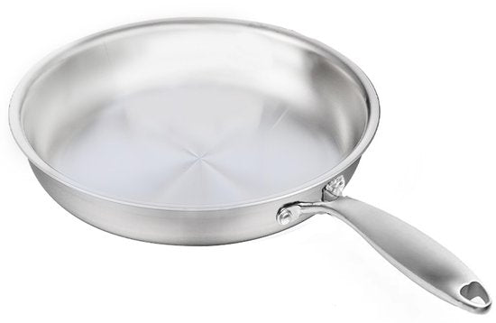 RVS Koekenpan Ø 26 cm - PFAS-vrije Bakpan Zonder Anti-aanbaklaag - Inductie & Ovenbestendig - Ideaal voor Vlees - Vaatwasserbestendig - Zilver