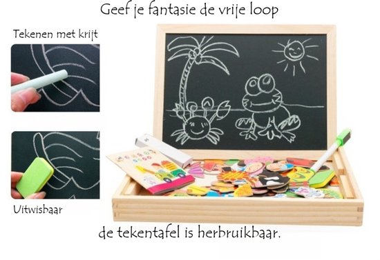 2 in 1 dubbelzijdig magnetisch speelbord – Houten Speelbox voor kinderen – Educatief speelgoed – tekenfilmfiguren