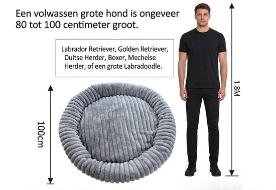 Donut Hondenmand 100 cm - Ronde huisdier nesten - Fluffy Hondenkussen - wasbaar - Anti-slip Mat Onderkant - voor grote honden - Anti Stress & Kalmerende Werking - Hondenmand rond - Comfortabele Slaapmand - Luxe Dierenbenodigdheden - Dog Bed - grijs