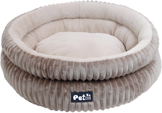 Donut Hondenmand & Kattenmand 65 cm - Fluffy Pluche Huisdierbed met Uitneembaar Kussen - Anti Stress & Kalmerend - Met Anti-slip Bodem - Zacht en Wasbaar in Machine - Ondersteuning voor Nek en Rug - voor Kleine tot Middelgrote Honden & Katten - Kaki