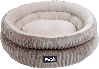 Donut Hondenmand & Kattenmand 65 cm - Fluffy Pluche Huisdierbed met Uitneembaar Kussen - Anti Stress & Kalmerend - Met Anti-slip Bodem - Zacht en Wasbaar in Machine - Ondersteuning voor Nek en Rug - voor Kleine tot Middelgrote Honden & Katten - Kaki