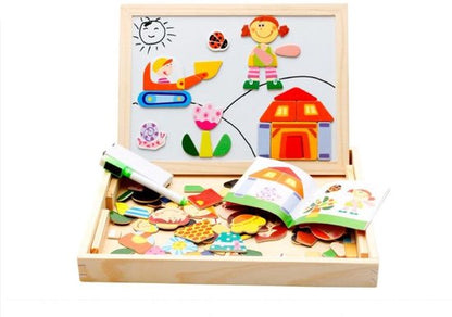 2 in 1 dubbelzijdig magnetisch speelbord – Houten Speelbox voor kinderen – Educatief speelgoed – tekenfilmfiguren