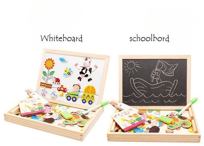 2 in 1 dubbelzijdig magnetisch speelbord – Houten Speelbox voor kinderen – Educatief speelgoed – tekenfilmfiguren