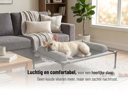 Hondenstretcher - 83x61x17 cm - Verhoogd Hondenbed met Hoofdkussen - Hondenligbed - Ademend Zomerbed - Hondenmand op Poten - Gewrichtsvriendelijk - Hondencampingbed - Tot 30 kg - Grijs