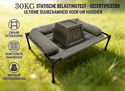 Hondenstretcher - 83x61x17 cm - Verhoogd Hondenbed met Hoofdkussen - Hondenligbed - Ademend Zomerbed - Hondenmand op Poten - Gewrichtsvriendelijk - Hondencampingbed - Tot 30 kg - Grijs