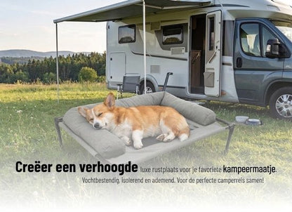 Hondenstretcher - 83x61x17 cm - Verhoogd Hondenbed met Hoofdkussen - Hondenligbed - Ademend Zomerbed - Hondenmand op Poten - Gewrichtsvriendelijk - Hondencampingbed - Tot 30 kg - Grijs