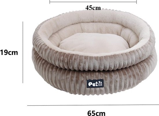 Donut Hondenmand & Kattenmand 65 cm - Fluffy Pluche Huisdierbed met Uitneembaar Kussen - Anti Stress & Kalmerend - Met Anti-slip Bodem - Zacht en Wasbaar in Machine - Ondersteuning voor Nek en Rug - voor Kleine tot Middelgrote Honden & Katten - Kaki