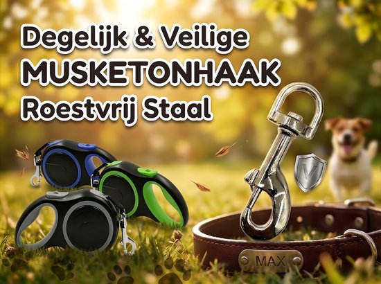 Uitschuifbare Hondenriem 3M (Tot 15KG) - Rollijn Hondenriem - Hondenlijn uittrekbaar - Automatische hondenriem - Rollijn - Anti-klit - Ergonomisch Handvat met Remsysteem - RVS Sluiting - Quick Lock Functie - blauw