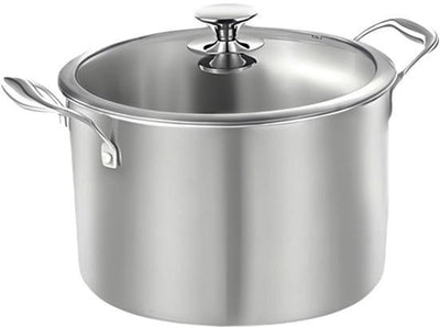 RVS Soeppan met Glazen Deksel - Ø 26 cm - 4.5 Liter - Geschikt voor Inductie & Gas - Hoge Kookpan - Zilver - PFAS-vrij - Grote Roestvrij Stalen Bouillonpan & Stamppotpan - Vaatwasserbestendig