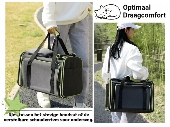 Grote Uitbreidbare Huisdier Reistas - 48x31x80 cm - Draagtas Hond - Draagtas Kat - Kattentas - Draagtas voor Katten & Kleine Honden - Tot 8kg - Opvouwbaar - Ventilerend - Met Bagageband & Schouderband - Met Opbergvakken - Groen