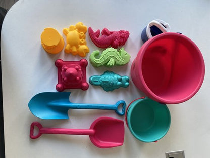 Sand Toys Set 11-Piece - Complete Beach Toys Set with Bucket, Shovel, Watering Can & Sand Molds - Beach/Sandbox Toys for Kids - Durable Plastic Sand Set - Sturdy Material - Pink 