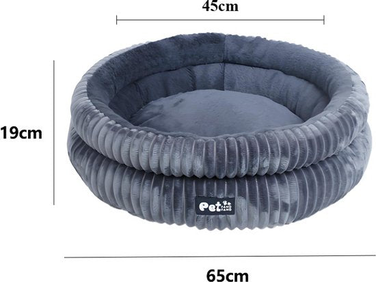 Donut Hondenmand & Kattenmand 65 cm - Fluffy Pluche Huisdierbed met Uitneembaar Kussen - Anti Stress & Kalmerend - Met Anti-slip Bodem - Zacht en Wasbaar in Machine - Ondersteuning voor Nek en Rug - voor Kleine tot Middelgrote Honden & Katten - grijs