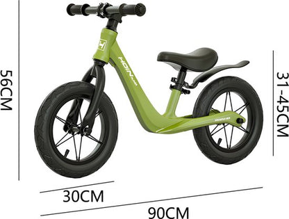 Loopfiets 12 inch met rubberen luchtbanden - Kinderfiets - Lichtgewicht magnesiumframe (0,65 kg) - Inclusief fietspomp - Verstelbaar zadel (31-45 cm) - Totaalgewicht 3,1 kg - Antislip handvatten - Stalen spaken - Voor kinderen vanaf 2 jaar - Groen