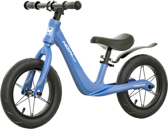 Loopfiets 12 inch met rubberen luchtbanden - Kinderfiets - Lichtgewicht magnesiumframe (0,65 kg) - Inclusief fietspomp - Verstelbaar zadel (31-45 cm) - Totaalgewicht 3,1 kg - Antislip handvatten - Stalen spaken - Voor kinderen vanaf 2 jaar - Blauw