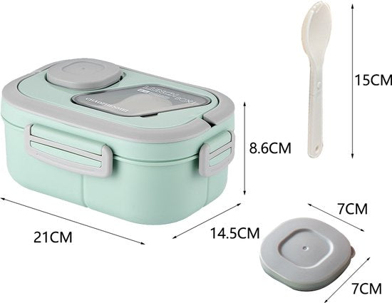 Lunchbox Set 1200+600ml voor Vaatwasser & Magnetronbestendig - Yoghurt en Muesli beker to go - broodtrommel met sausbox ‌en bestek‌ - Lunchpot met Isolerende Draagtas -Bento box voor volwassenen en kinderen‌ - Voor Werk, School, Picnic - Groen