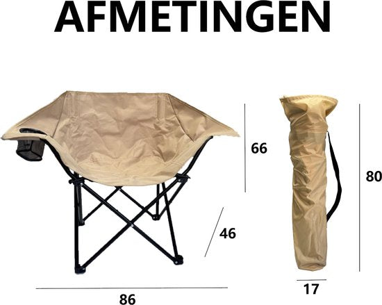 Campingstoel Maanstoel - Opvouwbaar tot 150kg - Comfortabel & Ademend met Bekerhouder - Lichtgewicht Vouwstoel met Draagtas voor Camping, Strand & Tuin - Visstoel met Armleuningen - 600D Oxford Klapstoel - Kampeerstoel - Visstoeltje Zandgeel / Beige