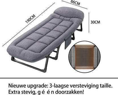 Veldbed - Camping bed - Logeerbed met Kussen- Opvouwbaar Kampeerbed - 190x66x30 cm - Strandbed - Versterkt 8-Poots - Met 3x Lendensteun - Stevig Kussen - Inklapbaar - Antraciet/Grijs - Ideaal voor Tuin, Kamperen & Reis