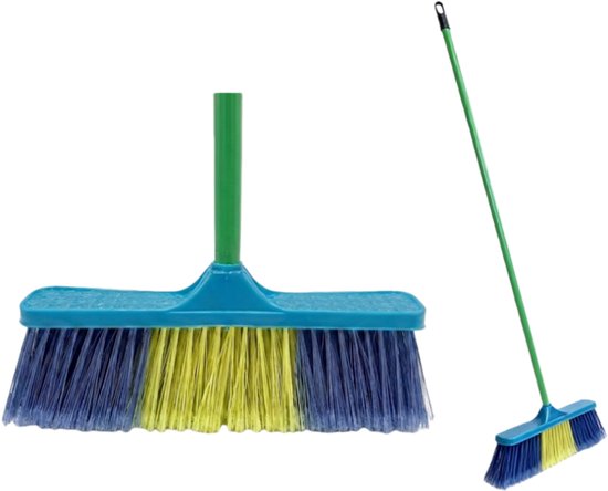 Clean bezem met Lange Steel - 134x32 cm - Professionele Kamerbezem voor Parket, Laminaat & PVC - Anti-Statische Vloerveger - Verwijdert Dierenharen & Stof - Ergonomische Huisbezem - Krasvrije Vloerborstel voor Woonkamer & Keuken - Blauw