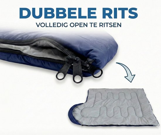 Lichtgewicht Slaapzak 1.5kg voor Volwassenen - Compacte Envelop Slaapzak met Capuchon - 220x75 cm - Waterafstotend 380T Nylon - 4 Seizoenen - Machine Wasbaar - Ideaal voor Kamperen, Logeren & Wandelen - 2×Wegs Rits Inclusief Compressiezak - Blauw