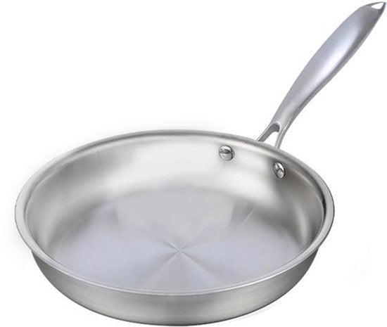 RVS Koekenpan Ø 26 cm - PFAS-vrije Bakpan Zonder Anti-aanbaklaag - Inductie & Ovenbestendig - Ideaal voor Vlees - Vaatwasserbestendig - Zilver